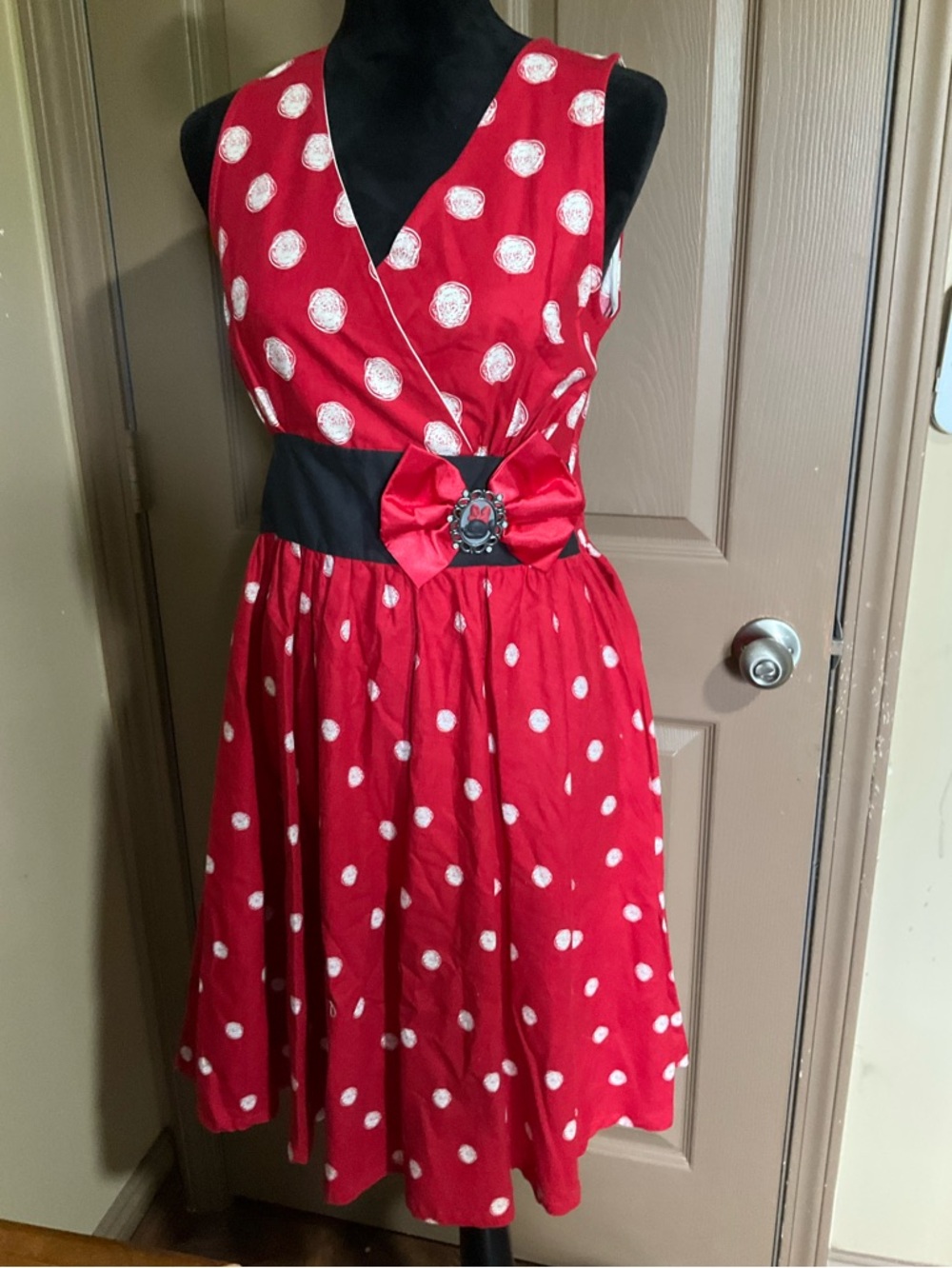 Disney Parks M red dress with white polka dots